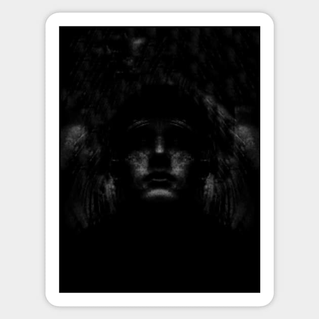 Portrait, digital collage, special processing. Dark, strong. Guy face looking up high. Fantasy. Grayscale. Sticker by 234TeeUser234